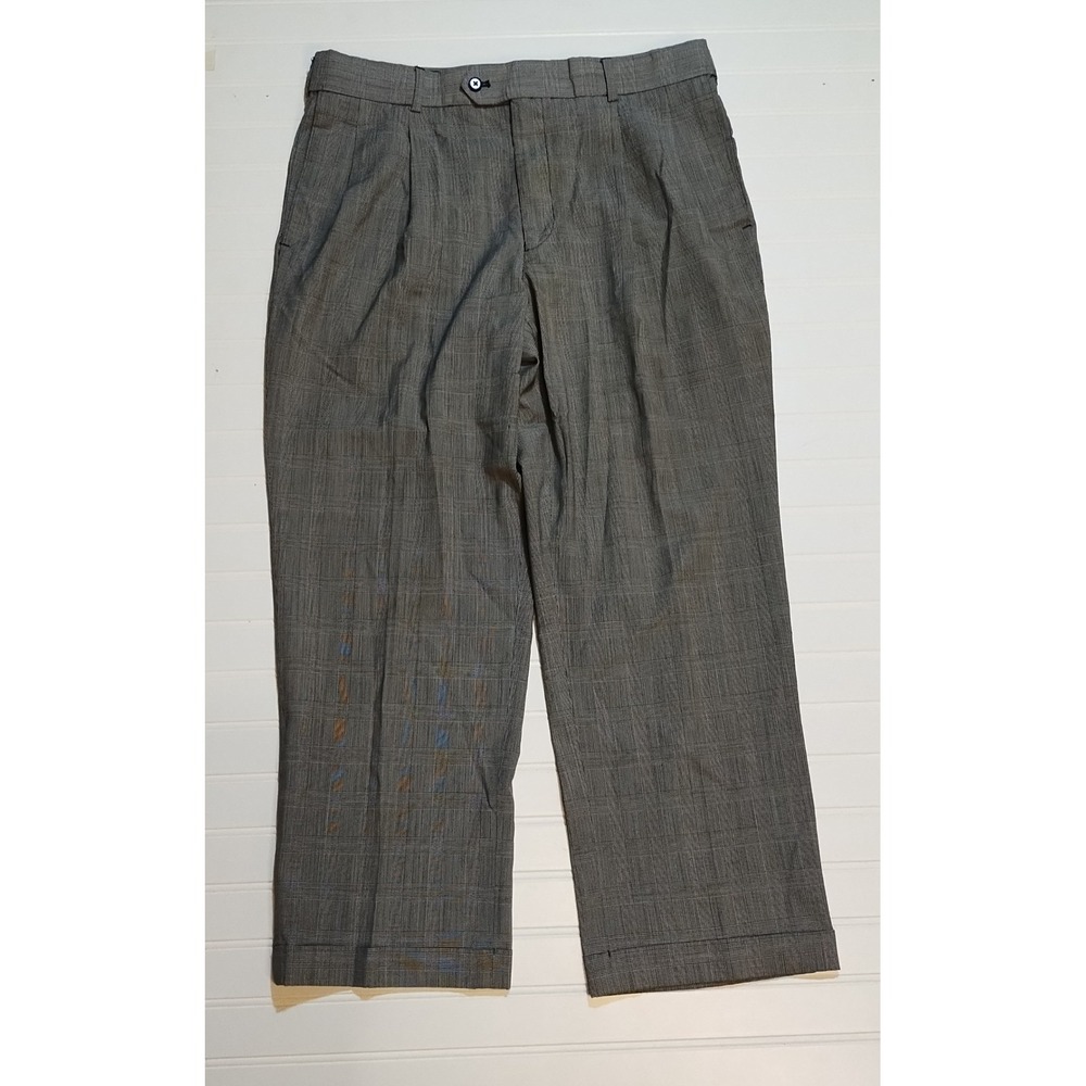 Stafford Mens Gray Glen Plaid Pleated Worsted Wool Dress Pants 34x28 (Tag 36x29)